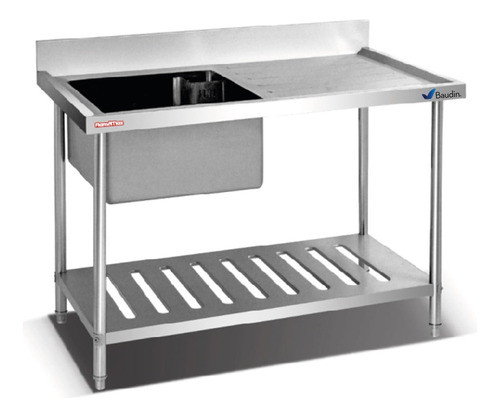 Mesada De Trabajo C/pileta C/ Borde -  Inoxidable 1.20 Mts 0