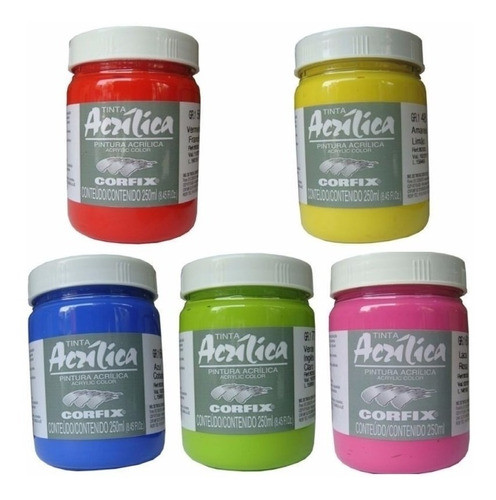 Kit 05 Cores Tinta Acrílica Corfix 250ml - Escolha A Cor 0