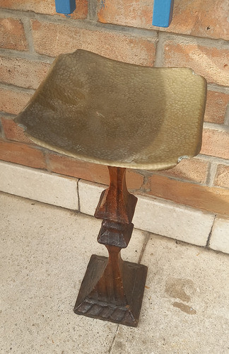 E/m- Antiguo Cenicero De Pie En Bronce Y Madera 0