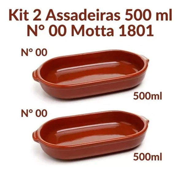 Kit 2 Assadeiras Ovais 500ml Nº00 Motta 1801 Feijoada Arroz 1