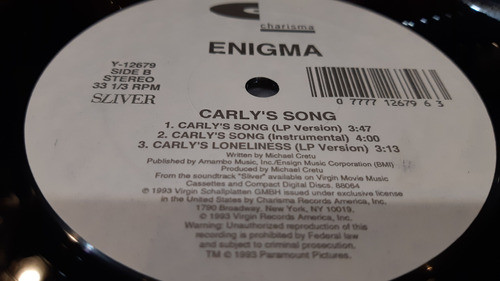 Enigma Carlys Song Vinilo Maxi Usa 1993 Muy Dificil Temazo 0