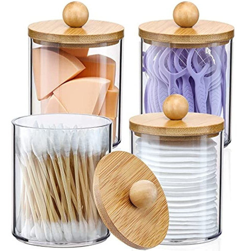 Paquete De 4 Dispensadores De Soporte Qtip Con Tapas De Bamb 0
