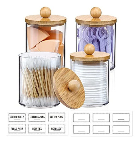 Paquete De 4 Dispensadores De Soporte Qtip Con Tapas De Bamb 1