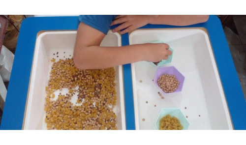 Mesa Sensorial Montessori + Silla Cubo Pintadas Mdf18 0