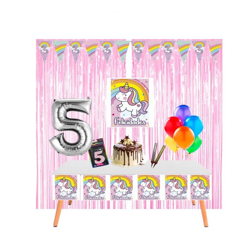 Kit Cumpleaños En Casa Decoración Cumple Virtual Unicornio 0