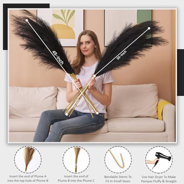 Varas De Pampas Grass Artificiales 7u 115cm - Negro 1