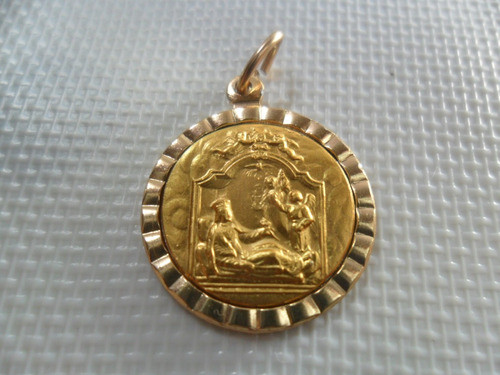 Medalha Italiana Com Cena Católica Dourada. Frete Grátis. 1