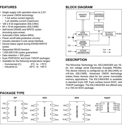 3 Memorias 93lc46b 93lc46b-i-p Eeprom Cmos 1k Serial 64x16 1