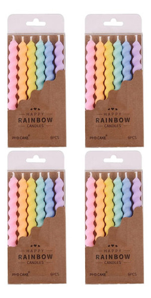 Pack 24 Velas De Cumpleaños En Espiral Arcoiris Con Soportes 0