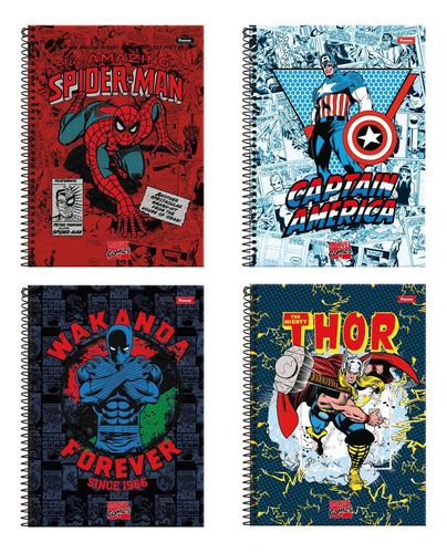 Kit 4 Cadernos Univer. Espiral Cd Marvel Comics 1 Mat 80 Fls 0