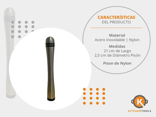 Pisón Acero Inoxidable Nylon Coctelería Barman Tragos 1