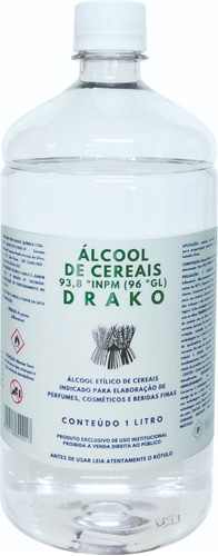 Álcool De Cereais Drako 96% Puro 1 Lt Bebidas Finas Perfumes 1