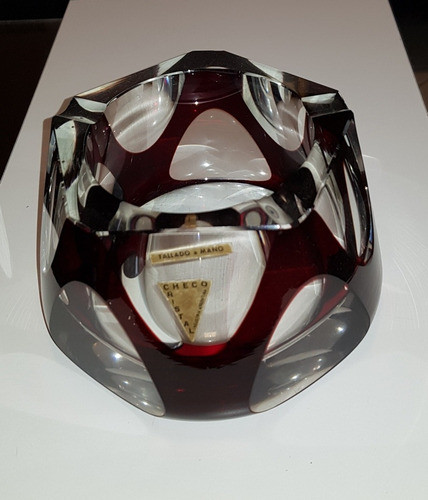 Cenicero De Cristal Checo Tallado A Mano Y Facetado 0