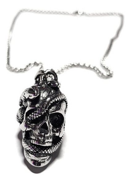 Collar Craneo Calavera Serpiente En Acero Quirurgico 316. 0