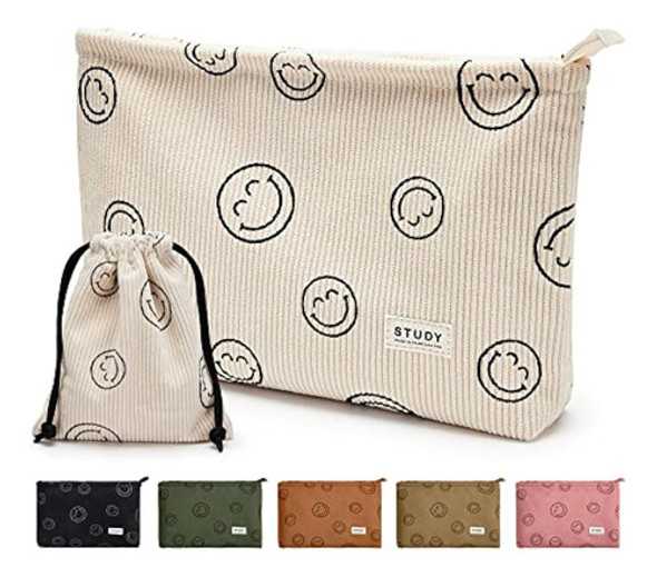 Wllwoo - 2 Bolsas De Maquillaje De Pana Con Cara 0