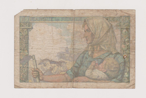 Billete De Francia 10 Francos Año 1942 Bueno Faltante 1