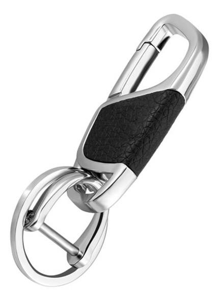 Llavero Mosqueton Doble Anillo Metal Negro Plateado Unisex 0