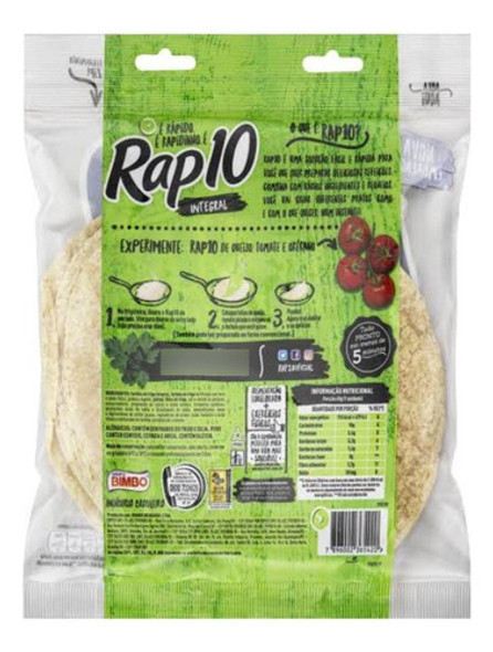 Pão De Tortilha Rap10 Integral 35% Fibras 297gr 1