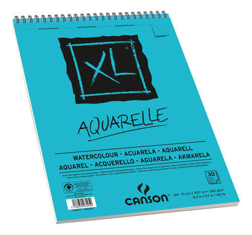 Bloco Espiral Papel Canson Xl Aquarelle A4 300g 30 Folhas Aq 1