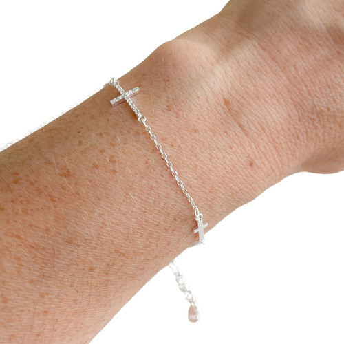 Pulsera De Plata 925 Tres Cruces Con Cubic En Estuche 0