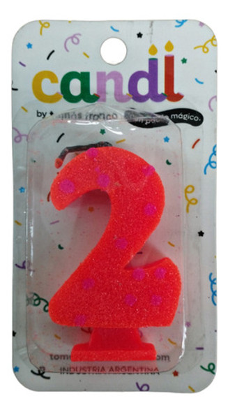 Vela Numero Naranja Fluo Con Lunares Nº2 0