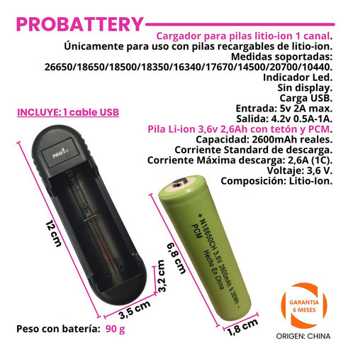 Combo Cargador Probattery Pro1 + Pila Bateria 3.6v Teton Pcm 1