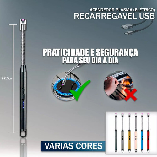 Isqueiro Acendedor Elétrico Recarregável Fogão Plasma Usb 1