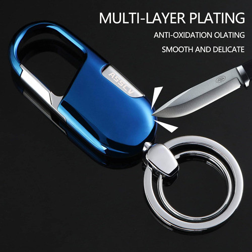 Llavero Mosquetón Apertura Rapida Doble Anillo Azul Plateado 1