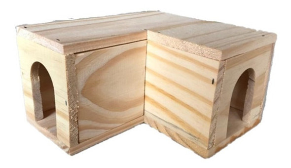 Toca Cabana Casinha Em L Para Hamster Pet De  Madeira Pinus 0