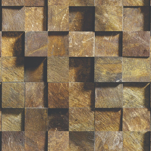 Papel De Parede Pedra Ferro Quadriculada 3d Linha Gold 0