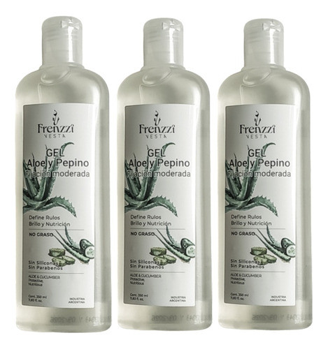 Pack X3 Gel Aloe Y Pepino Frenzzi Fijación Moderada 350ml 0