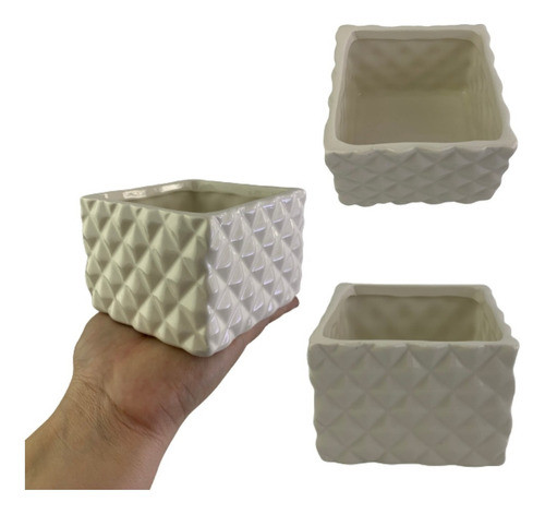 Kit 3 Vasos Decorativos Branco Quadrado Pequeno Porcelana 0