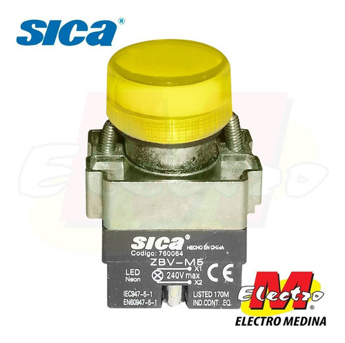 Ojo De Buey Led 220v 22mm Testigo Ambar Sica Electro Medina 0