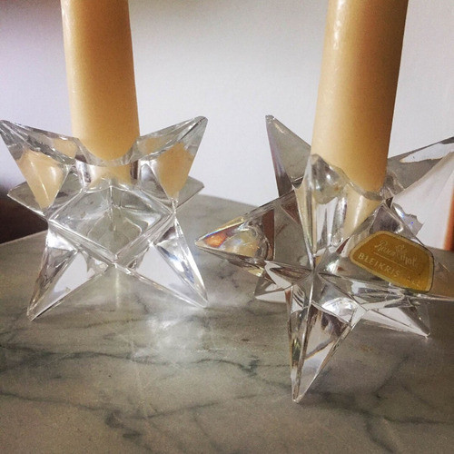 Antigo Par De Castiçal Em Cristal Rosenthal Lapidado À Mão 0