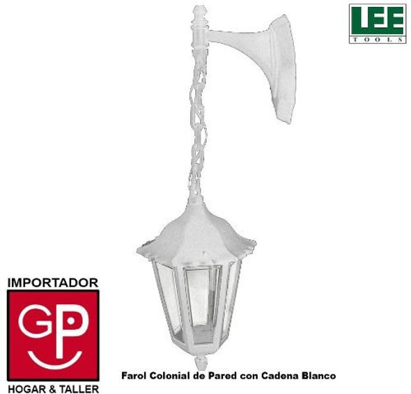 Farol Colonial De Pared Con Cadena Blanco 1