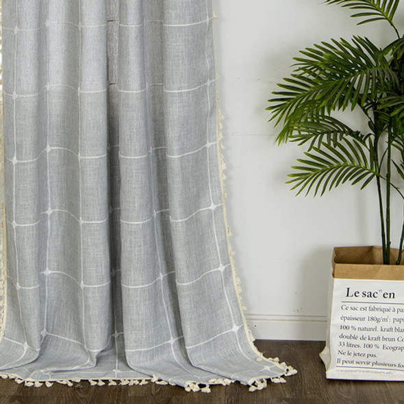 1 Par De Cortinas Bohemias De Lino Y Algodn Con Borla, Corti 1