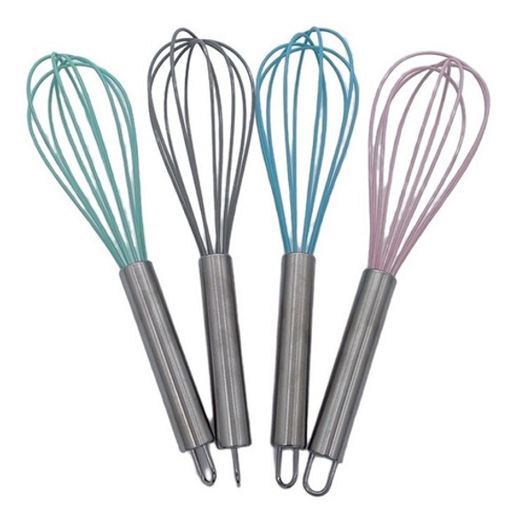 Batidor Manual Silicona Mango Acero Inoxidable 25cm Set X1 0