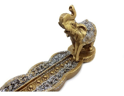 Incensário Elefante Dourado E Glitter Resina Casa Decoração 1