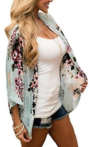 Kimono Hibluco Con Estampas Florales A La Moda, Tipo Chal, L 1