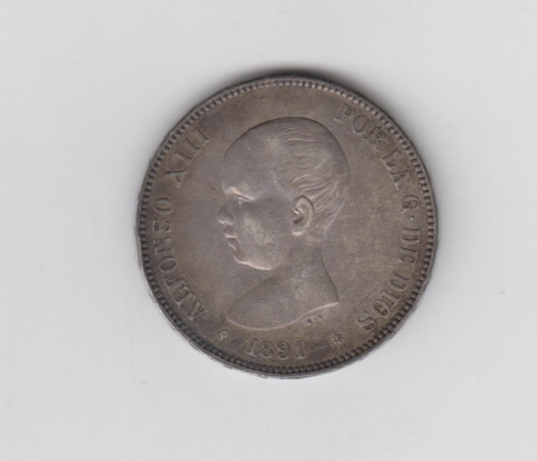 Moneda España 5 Pesetas Año 1891 (91) Plata Excelente 0