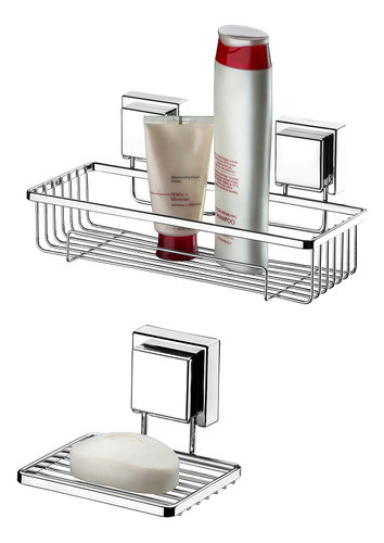 Kit Lavabo Banheiro Cromado Ventosa 02 Peças Future Sabonete 0