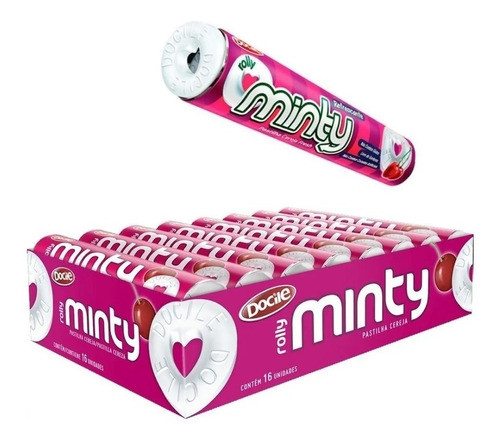 2 Displays Pastilha Minty Rolly Cereja Docile - 16 Unidades 0