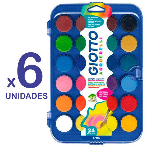 6 Cajas De 24 Acuarelas Giotto Estuche Con Tapa + Pincel 0
