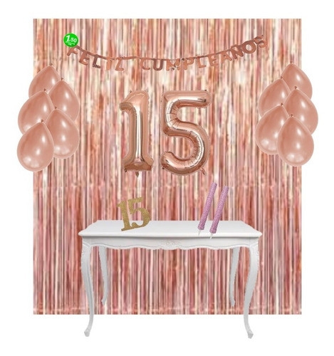 Kit Cotillón - Decoración Cumple De 15 Años - Rosa Gold 0