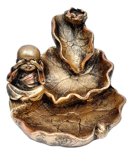 Incensário Resina Cascata Folha Buda Menino Cego 12cm Altura 0