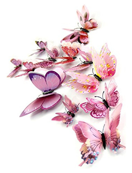 Mariposas Decorativas Stickers 3d  X 12u Rosadas 0 Mariposas Decorativas Stickers 3d  X 12u Rosadas 0