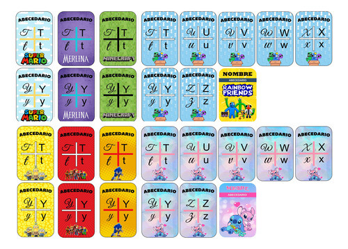 Kit Imprimible X8 Tarjetas Abc Dibujos Animados (1) 0