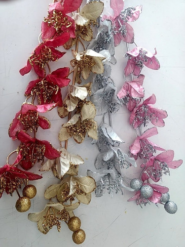 Vara Navideña Ramo X 7 Flores De Pack X 1  De 90 Cm Alto 0