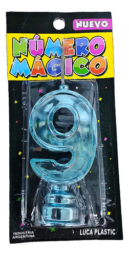 Vela Numero Metalizada Celeste N°9 0
