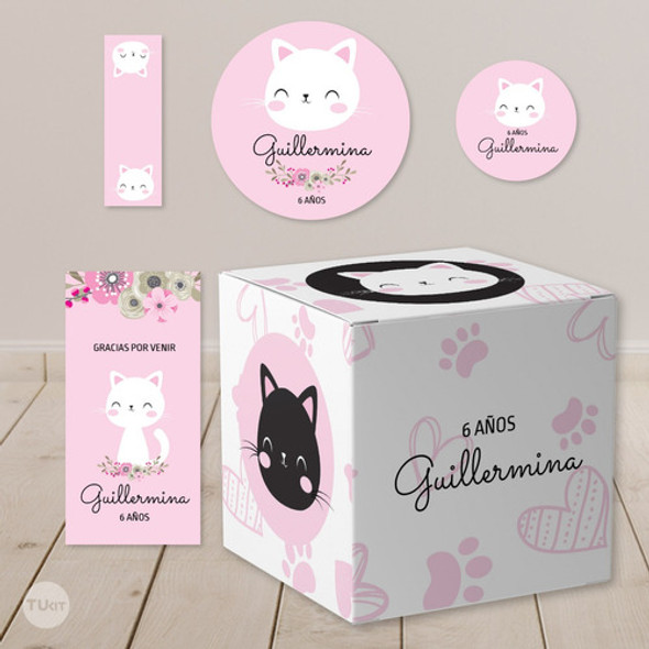 Kit Imprimible Gatitos Cats Flores Candy Bar Tukit 1